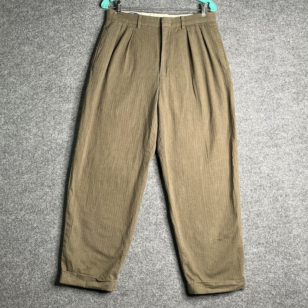 Vintage Polo‎ Ralph Lauren Pleated Cuffed Trousers Men 33/30 Green